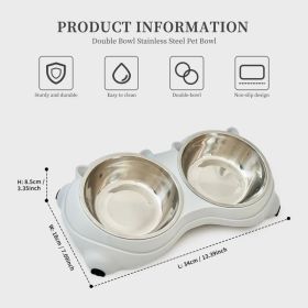Macaron Pink-Dual Stainless Steel Pet Bowls, 600ml Each, Non-Slip, Dishwasher Safe For Small-Medium Pets (Option: Gray)
